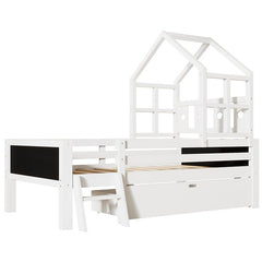Bellemave® House Bed with 2 Blackboard Design, Ladder and Storage Drawers - Bellemave