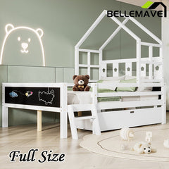 Bellemave® House Bed with 2 Blackboard Design, Ladder and Storage Drawers - Bellemave