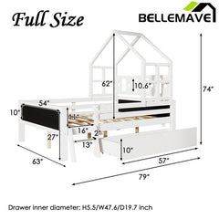 Bellemave® House Bed with 2 Blackboard Design, Ladder and Storage Drawers - Bellemave