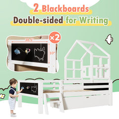 Bellemave® House Bed with 2 Blackboard Design, Ladder and Storage Drawers - Bellemave