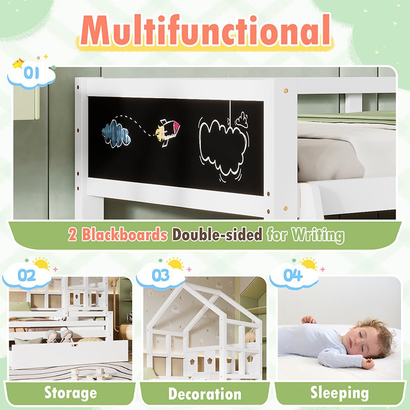Bellemave® House Bed with 2 Blackboard Design, Ladder and Storage Drawers - Bellemave