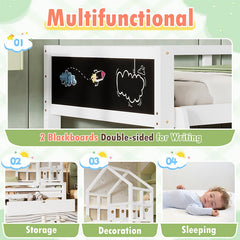 Bellemave® House Bed with 2 Blackboard Design, Ladder and Storage Drawers - Bellemave
