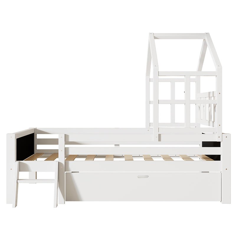 Bellemave® House Bed with 2 Blackboard Design, Ladder and Storage Drawers - Bellemave