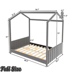 Bellemave® House Bed with Roof, Montessori Floor Bed, Platform Bed with Headboard & Footboard - Bellemave