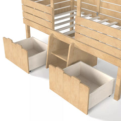 Bellemave® House Bed with Stairs & Storage Drawers for Kids, Wood Low Loft Bed Frame, House-shaped Roof, Childlike Design, Farmhouse Style - Bellemave