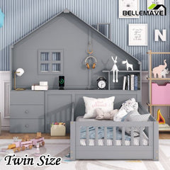 Bellemave® House Bed with Window and Bedside Drawers, Shelves and a set of Sockets and USB Port - Bellemave