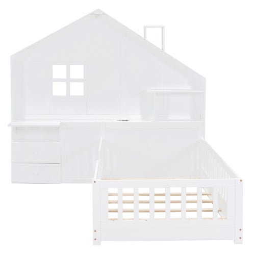 Bellemave® House Bed with Window and Bedside Drawers, Shelves and a set of Sockets and USB Port - Bellemave