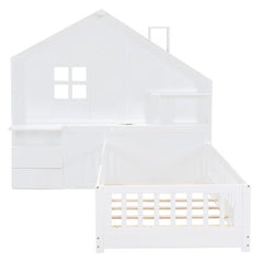 Bellemave® House Bed with Window and Bedside Drawers, Shelves and a set of Sockets and USB Port - Bellemave