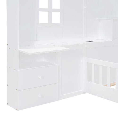Bellemave® House Bed with Window and Bedside Drawers, Shelves and a set of Sockets and USB Port - Bellemave