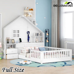 Bellemave® House Bed with Window and Bedside Drawers, Shelves and a set of Sockets and USB Port - Bellemave