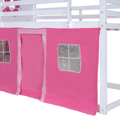 Bellemave® House Bunk Bed with Windows, Tent, Sills, Solid Wood House Shaped Bunk Bed Frame, Cute Playhouse Bed Frame for Kids Boys and Girls - Bellemave
