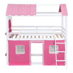 Bellemave® House Bunk Bed with Windows, Tent, Sills, Solid Wood House Shaped Bunk Bed Frame, Cute Playhouse Bed Frame for Kids Boys and Girls - Bellemave