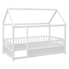 Bellemave® House Floor Bed with House Roof and Fence Guardrails - Bellemave