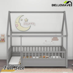 Bellemave® House Floor Bed with House Roof and Fence Guardrails - Bellemave