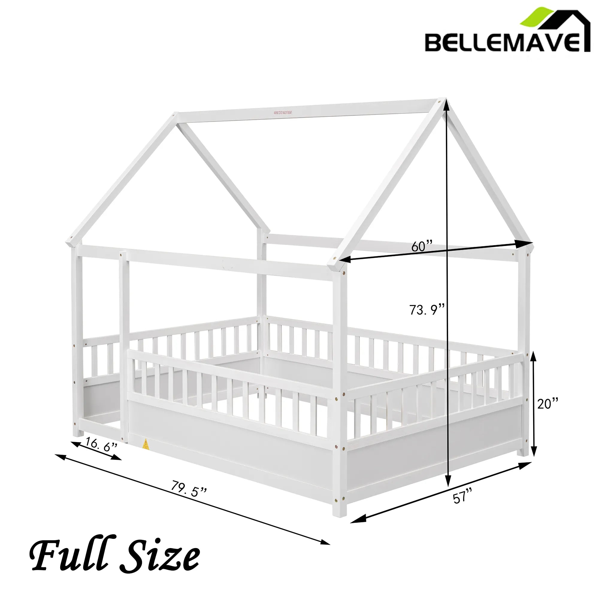 Bellemave® House Floor Bed with House Roof and Fence Guardrails - Bellemave
