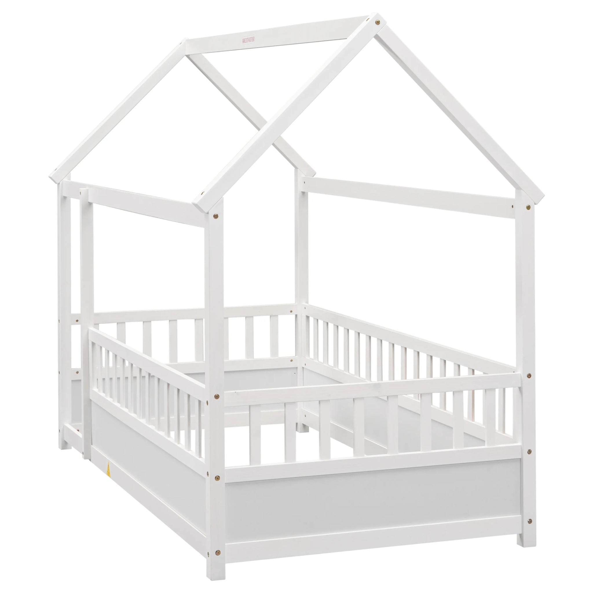 Bellemave® House Floor Bed with House Roof and Fence Guardrails - Bellemave