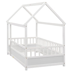 Bellemave® House Floor Bed with House Roof and Fence Guardrails - Bellemave
