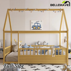Bellemave® House Floor Bed with House Roof and Fence Guardrails - Bellemave