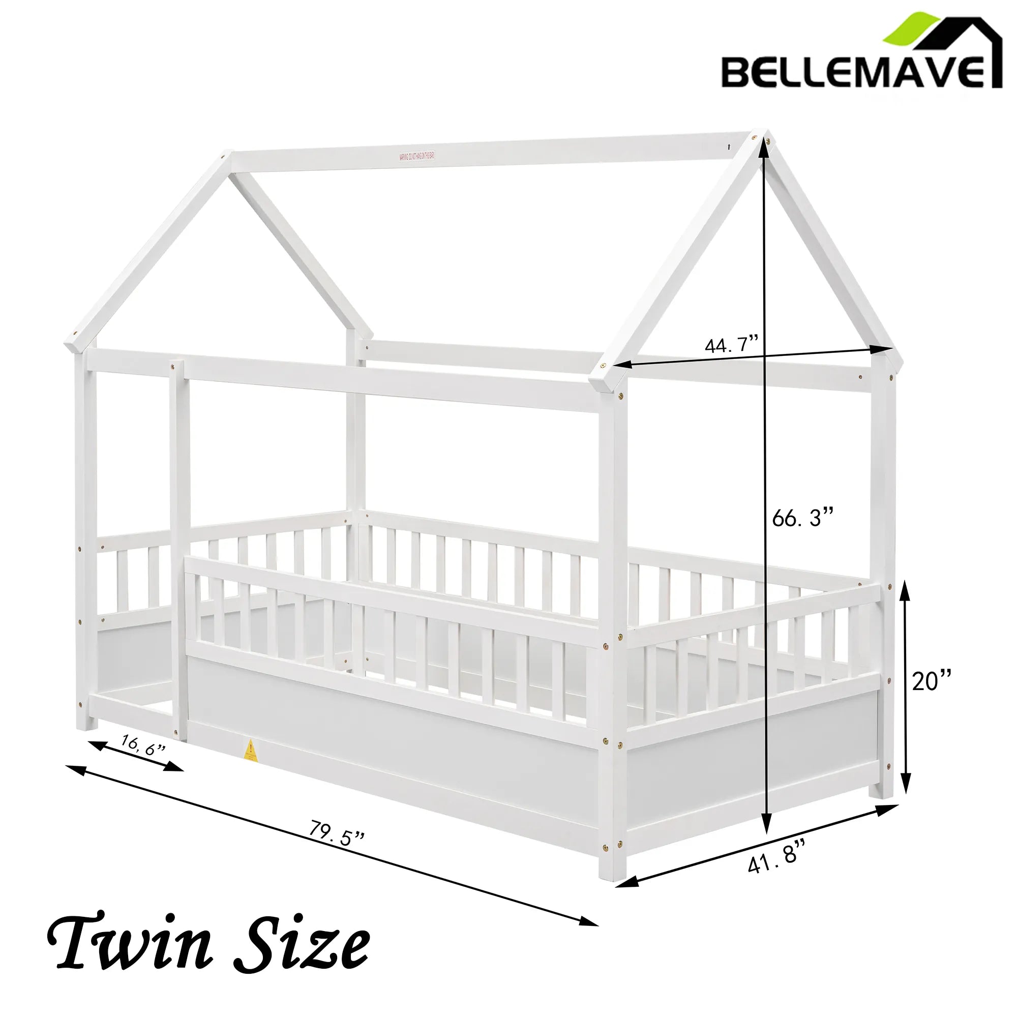 Bellemave® House Floor Bed with House Roof and Fence Guardrails - Bellemave