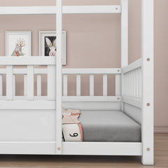 Bellemave® House Floor Bed with House Roof and Fence Guardrails - Bellemave