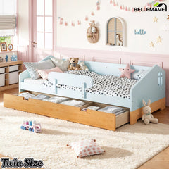 Twin house floor bed with storage drawer