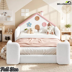 Bellemave® House Floor Bed with Upholstered Rails, Kids Floor Bed with Safety Side Rails, Upholstered Floor Bed Frame - Bellemave