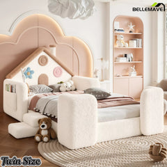 Bellemave® House Floor Bed with Upholstered Rails, Kids Floor Bed with Safety Side Rails, Upholstered Floor Bed Frame - Bellemave