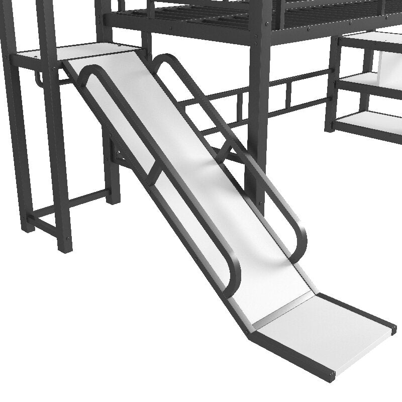 Bellemave® House Loft Bed Full Size, Full Size Loft Bed with Storage Stairs,Open Wardrobe and Slide,Black - Bellemave
