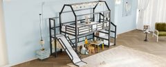 Bellemave® House Loft Bed Full Size, Full Size Loft Bed with Storage Stairs,Open Wardrobe and Slide,Black - Bellemave