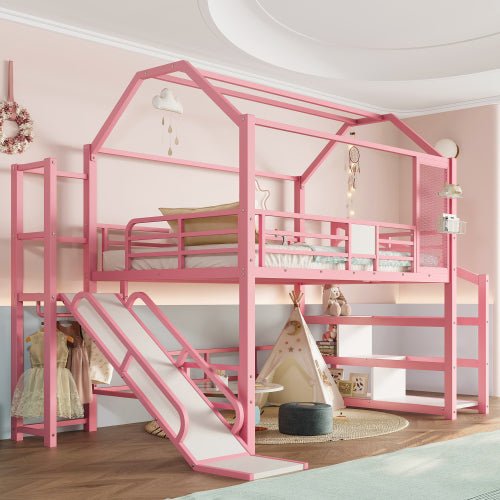 Bellemave® House Loft Bed Full Size, Full Size Loft Bed with Storage Stairs,Open Wardrobe and Slide,Black - Bellemave
