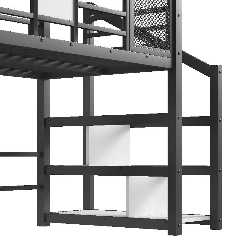 Bellemave® House Loft Bed Full Size, Full Size Loft Bed with Storage Stairs,Open Wardrobe and Slide,Black - Bellemave