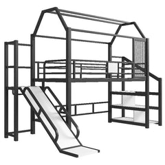 Bellemave® House Loft Bed Full Size, Full Size Loft Bed with Storage Stairs,Open Wardrobe and Slide,Black - Bellemave