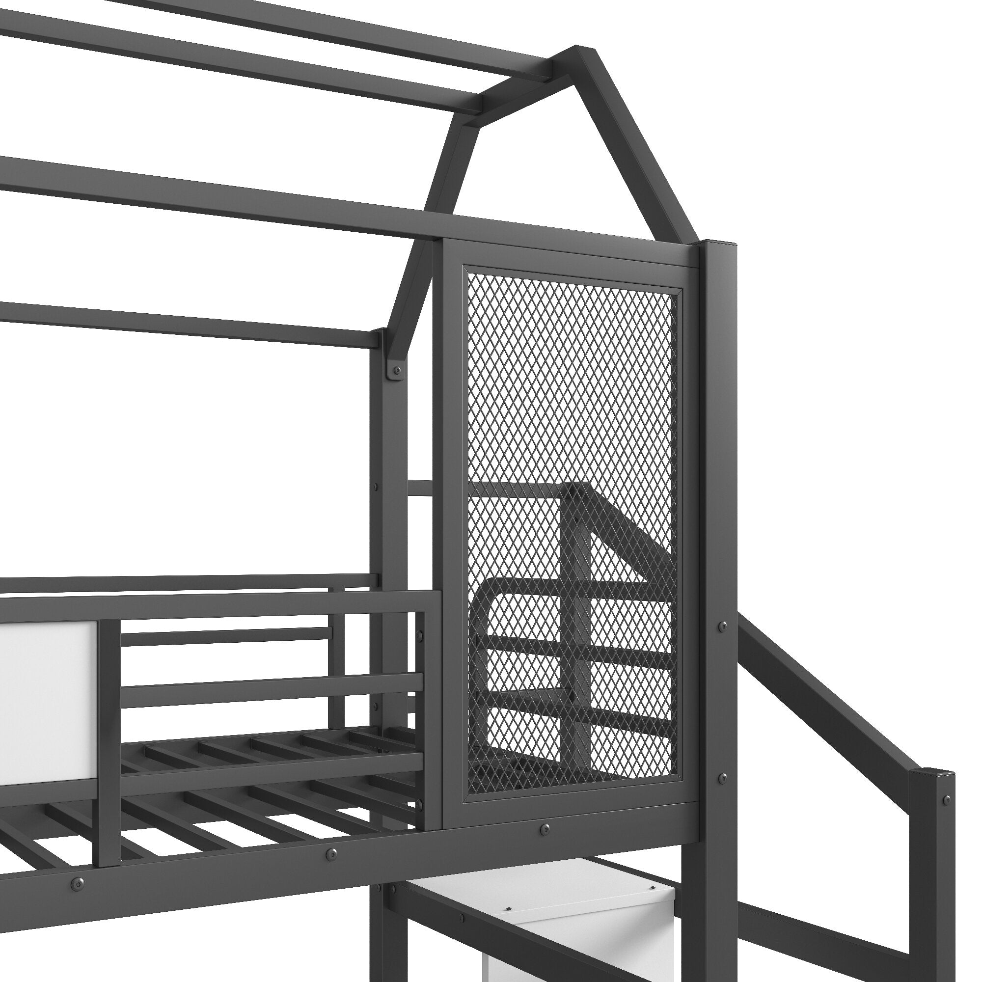 Bellemave® House Loft Bed Full Size, Full Size Loft Bed with Storage Stairs,Open Wardrobe and Slide,Black - Bellemave