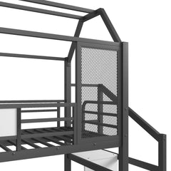 Bellemave® House Loft Bed Full Size, Full Size Loft Bed with Storage Stairs,Open Wardrobe and Slide,Black - Bellemave