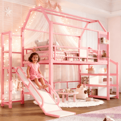 Bellemave® House Loft Bed Full Size, Full Size Loft Bed with Storage Stairs,Open Wardrobe and Slide,Black - Bellemave