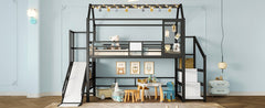Bellemave® House Loft Bed Full Size, Full Size Loft Bed with Storage Stairs,Open Wardrobe and Slide,Black - Bellemave