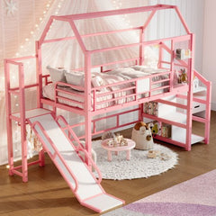 Bellemave® House Loft Bed Full Size, Full Size Loft Bed with Storage Stairs,Open Wardrobe and Slide,Black - Bellemave