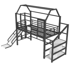 Bellemave® House Loft Bed Full Size, Full Size Loft Bed with Storage Stairs,Open Wardrobe and Slide,Black - Bellemave