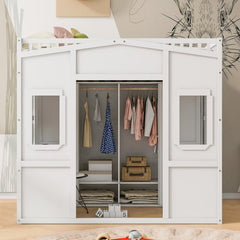 Bellemave® House Loft Bed With Ladder and Wardrobe - Bellemave