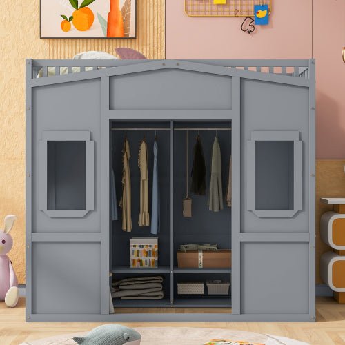 Bellemave® House Loft Bed With Ladder and Wardrobe - Bellemave