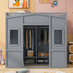 Bellemave® House Loft Bed With Ladder and Wardrobe - Bellemave