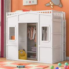 Bellemave® House Loft Bed With Ladder and Wardrobe - Bellemave