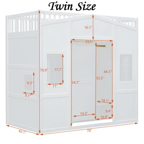 Bellemave® House Loft Bed With Ladder and Wardrobe - Bellemave