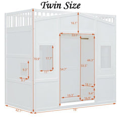 Bellemave® House Loft Bed With Ladder and Wardrobe - Bellemave