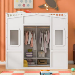 Bellemave® House Loft Bed With Ladder and Wardrobe - Bellemave