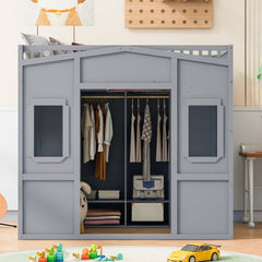 Bellemave® House Loft Bed With Ladder and Wardrobe - Bellemave
