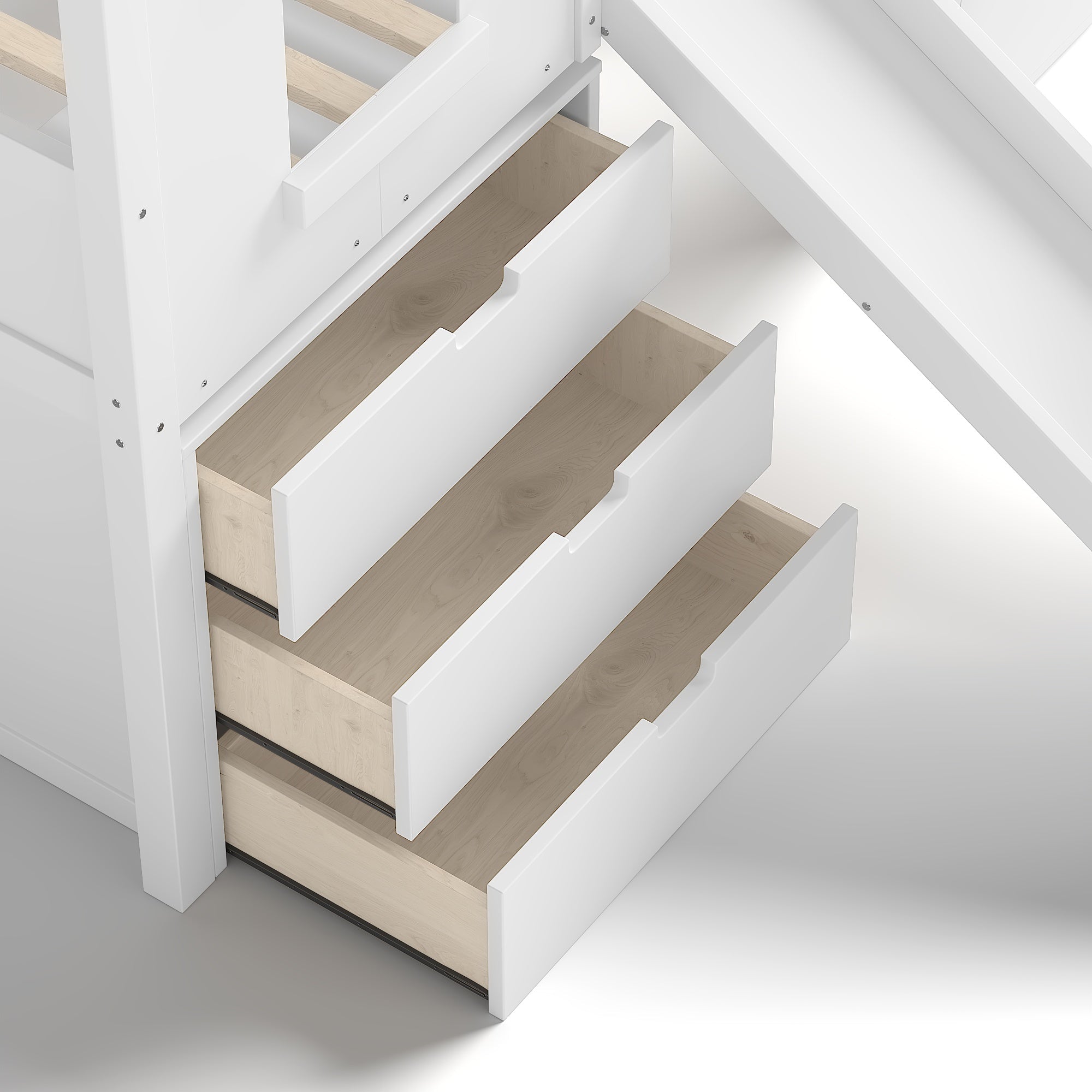 Bellemave® House Low Loft Bed with Slide and Storage Stairs, Twin Loft Bed with Removable Desk, 3 Drawers and Side Bookcase, Wood Loft Beds Frame for Girls, Boys, White - Bellemave