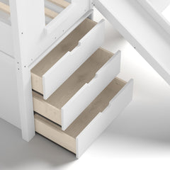 Bellemave® House Low Loft Bed with Slide and Storage Stairs, Twin Loft Bed with Removable Desk, 3 Drawers and Side Bookcase, Wood Loft Beds Frame for Girls, Boys, White - Bellemave