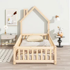 Bellemave® House - Shaped Headboard Floor Bed with Fence - Bellemave