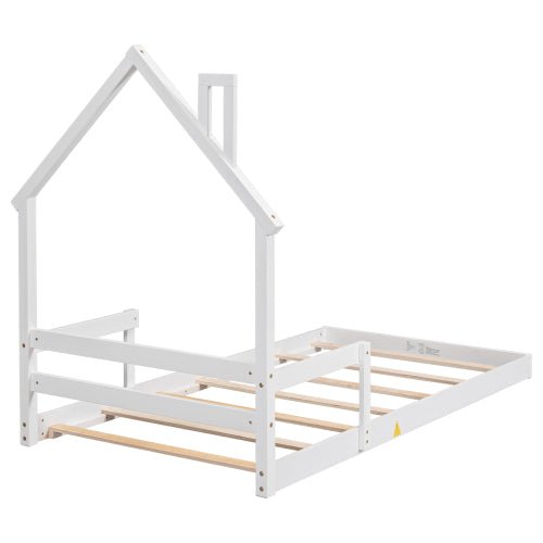 Bellemave® House - Shaped Headboard Floor Bed with Handrails and Slats - Bellemave